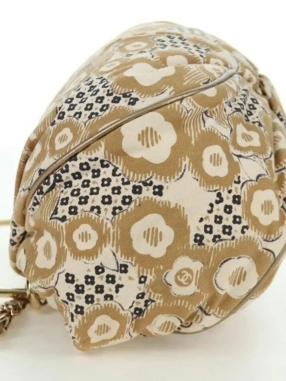 CHANEL Camelia Hand Bag Canvas Beige Gold CC Auth BAZ669V